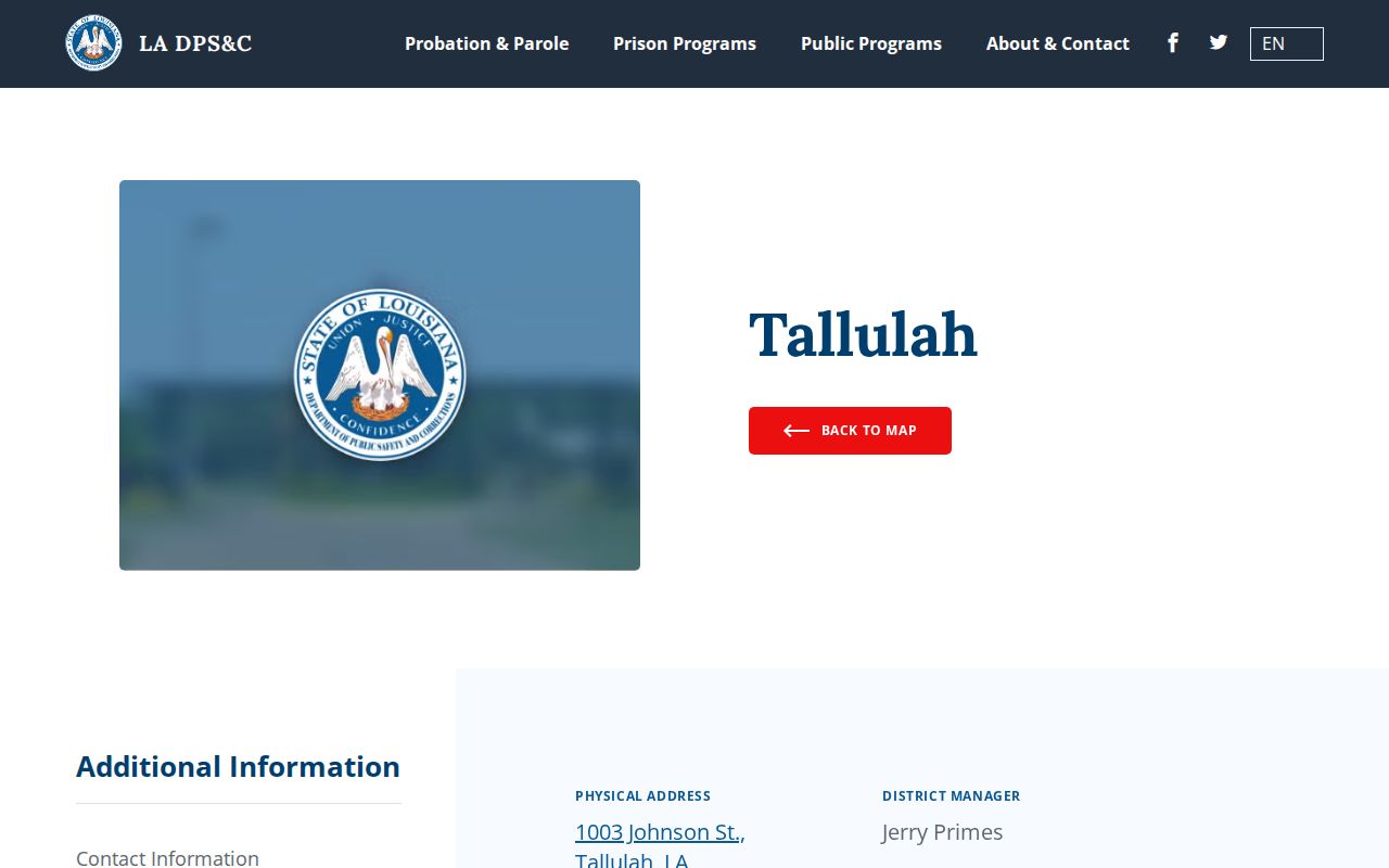 Louisiana DPS&C Tallulah supervision office and reentry information