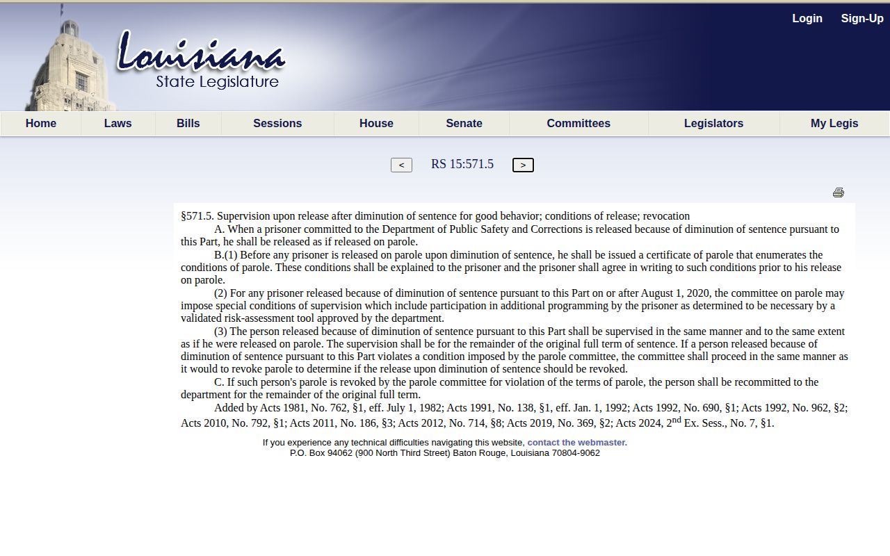 Madison Parish Correctional Center release supervision law